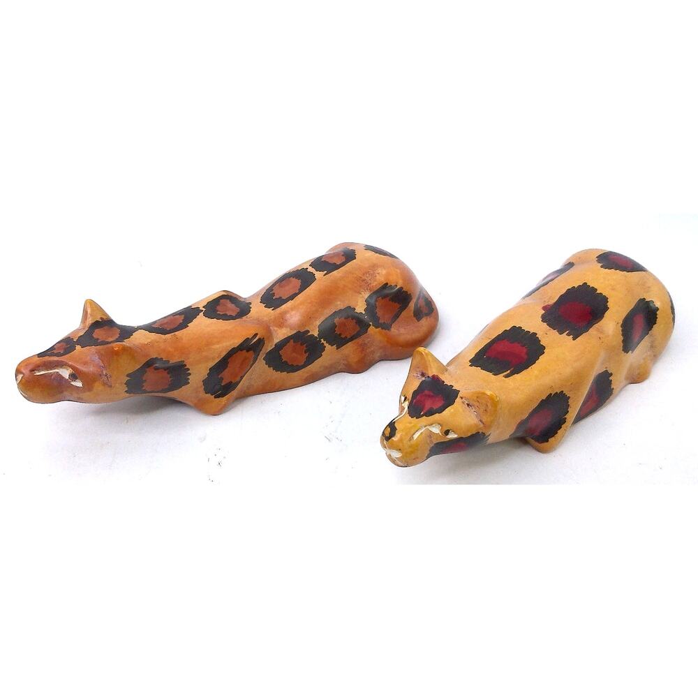 Vintgae Cheetah Or Leopard Set Soapstone Handmade Kenya Lot of 2